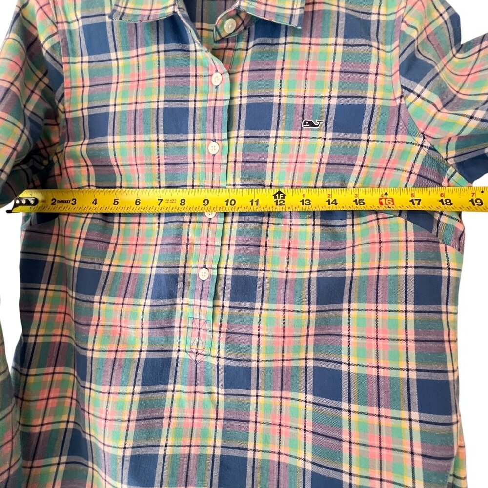 Vineyard Vines Shirt Womens Plaid Adj Long Sleeve Sz 8 Tunic Preppy Logo - Picture 12 of 13